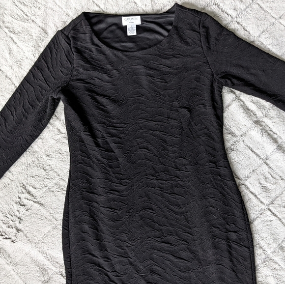 Carmen Marc Valvo Black Bodycon fitted midi dress long sleeve medium - Picture 1 of 4